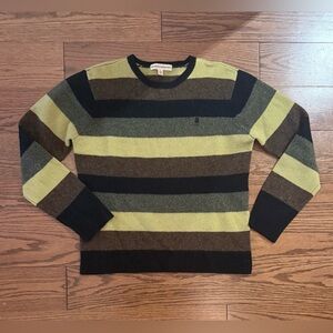 Brooklyn Industries Black and Green Striped Crewneck Sweater